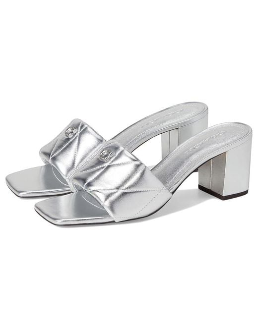 COACH Gray Holly Block Heel Sandals With Quilting Dress Sandals, Leather