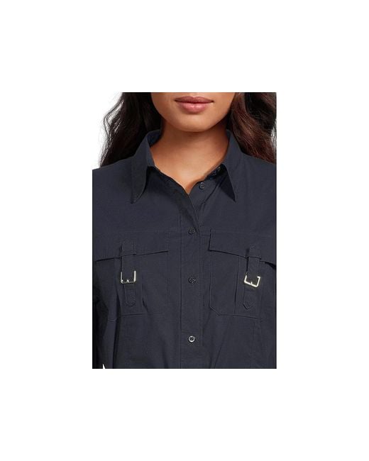 Ralph Lauren Blue Buckle-Trim Cotton-Blend Dress Dress, Cotton/Elastane/Nylon