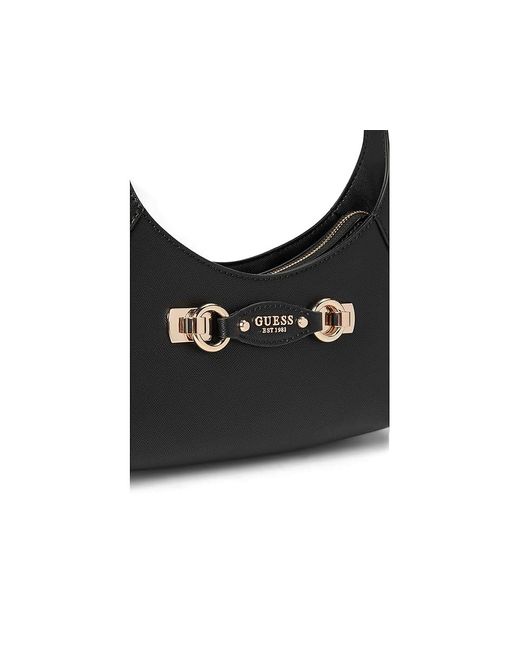 Guess Black Mimina Top Zip Shoulder Bag Handbags, Polyester