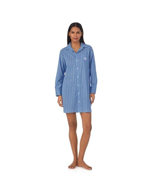 Lauren by Ralph Lauren Blue Short Long Sleeve Sleepshirt