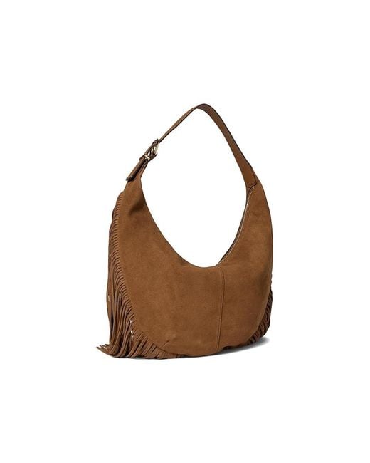 Madewell Brown Suede Essentials Med Curve Shoulder- Fringe Shoulder Handbags, Leather/Suede