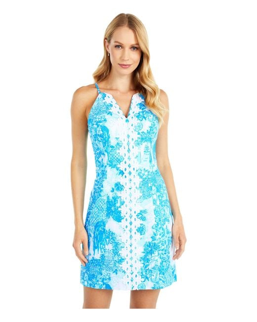 Lilly Pulitzer Cotton Pearl Stretch Shift Dress in Blue - Lyst