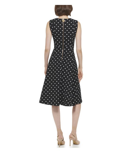 Calvin Klein Black Polka Dot Fit And Flair Scuba Crepe Dress
