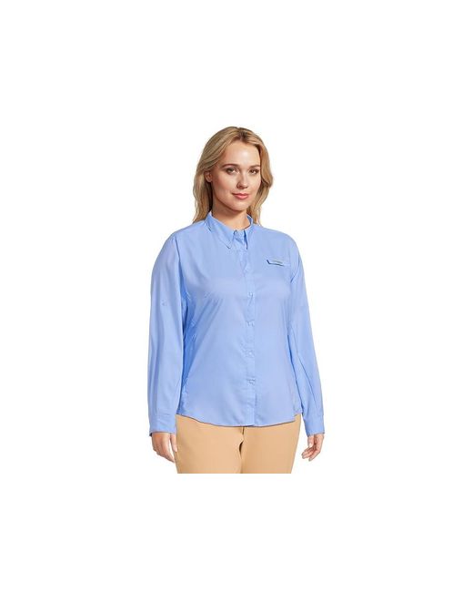 Columbia Blue Plus Size Tamiamitm Ii Long Sleeves Shirt Long Sleeve Button Up, Mesh/Polyester