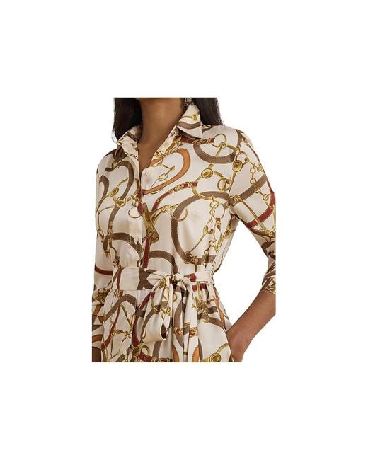 Ralph Lauren Black Belting-Print Twill Shirtdress Dress, Polyester