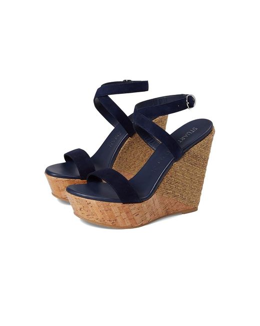 Stuart Weitzman Blue 5050 Wedge Sandal (Nice/Natural) Shoes