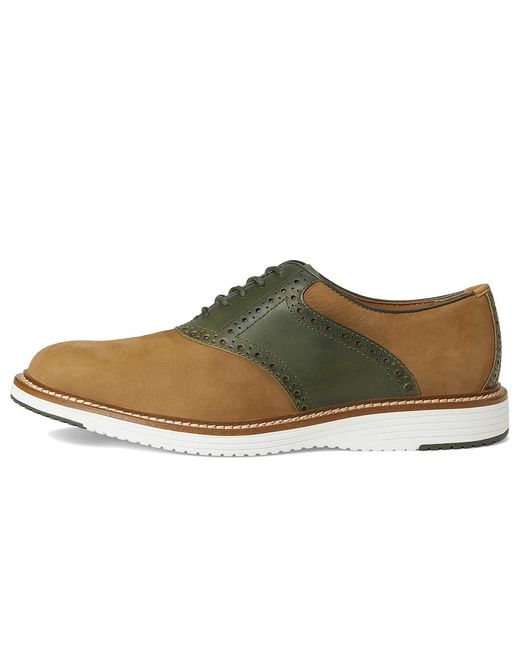 Johnston & Murphy Brown Upton Saddle Slip On Shoes Snuff Nubuck/ Full Grain 9.5 M (D) Leather for men