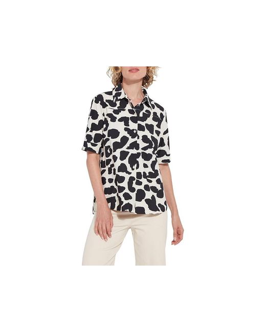 Lyssé Black Josie Short Sleeve Button Down Print (Wild Contrast) Clothing