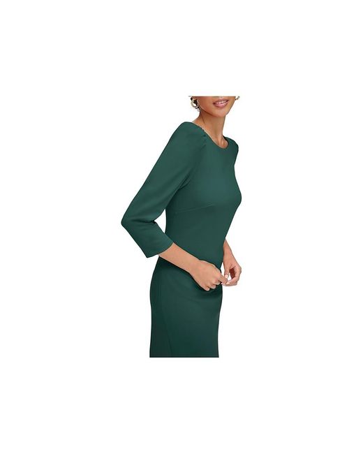 Calvin Klein Green 3/4 Sleeve Round Neck Sheath Dress, Polyester/Spandex