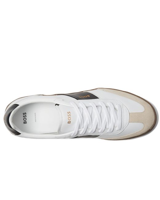 Boss White Brandon Leather And Suede Sneakers for men