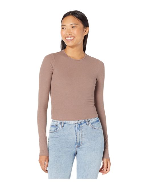 Abercrombie & Fitch Cotton Long Sleeve Essential Slim Crew in Brown | Lyst