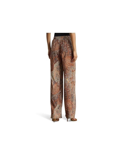 Ralph Lauren Black Paisley Crepe Wide-Leg Pants Casual Pants, Polyester