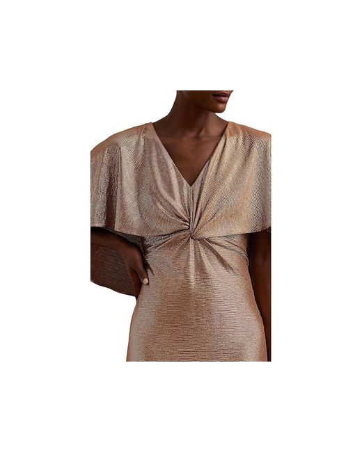 Ralph Lauren Black Metallic Knit Twist-Front Cape Gown (Rose/ Foil) Dress