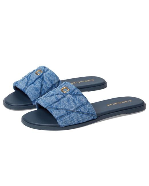 COACH Blue Holly Quilted Denim Sandal