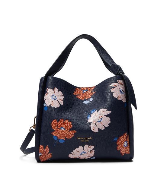Kate Spade Blue Knott Dotty Floral Embossed Leather Medium Crossbody Tote