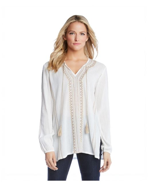 Karen Kane Embroidered Tunic in White | Lyst