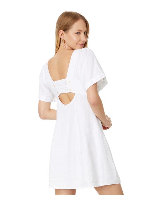 Madewell White Square-neck Mini Dress In 100% Linen