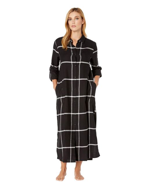Donna Karan Black Yarn-dye Flannel Long Sleepshirt