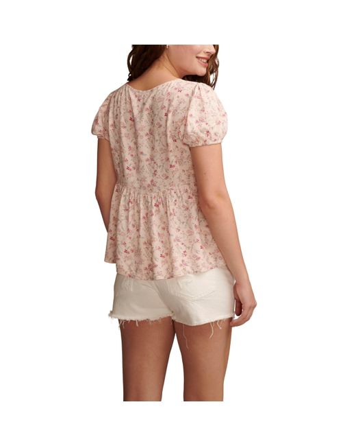 Lucky Brand Brown Wide Smocked Short Sleeve Top