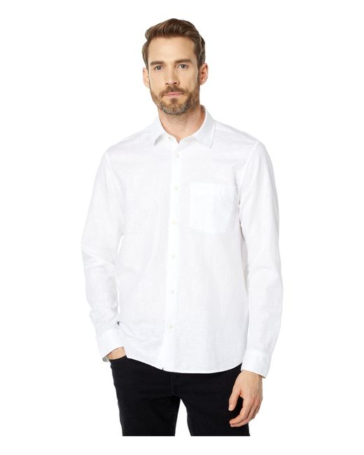 Ted Baker Remark Long Sleeve Linen Shirt in White for Men | Lyst