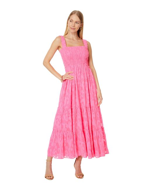 Lilly Pulitzer Pink Hadly Smocked Maxi Dress