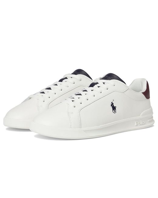 Polo Ralph Lauren White Heritage Court Ii Nappa Leather Sneakers Shoes Off- /Wine 12 D for men