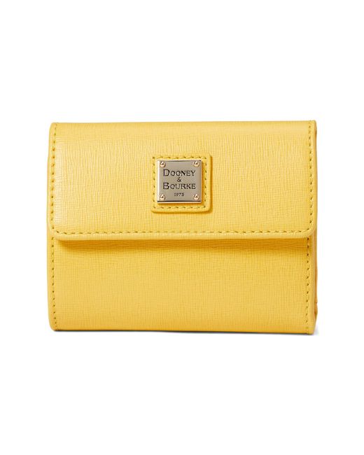 Dooney & Bourke Saffiano Ii Small Flap Wallet in Yellow | Lyst