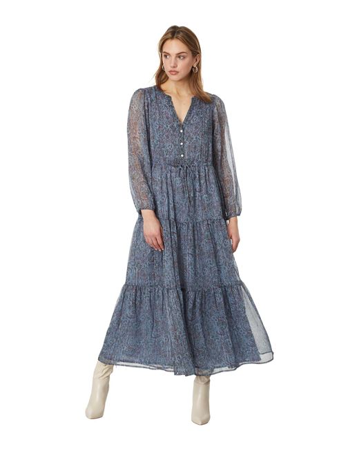 Lucky Brand Blue Printed Shine Chiffon Maxi Dress
