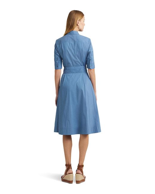 Lauren by Ralph Lauren Blue Belted Cotton-blend Shirtdress