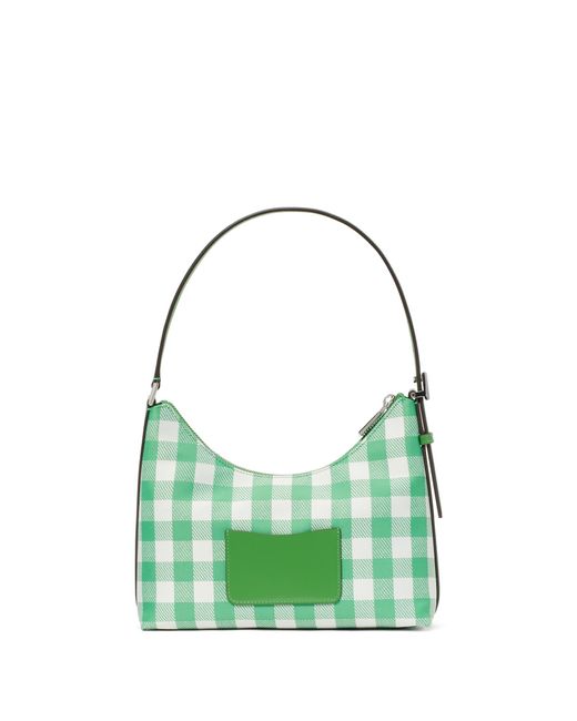 Kate Spade Green Sam Icon Gingham Printed Fabric Small Shoulder Bag
