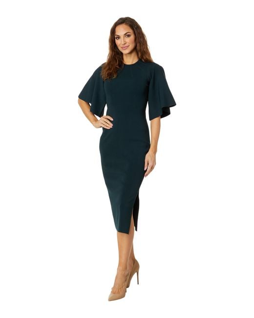 Ted Baker Blue Lounia Fluted Sleeve Knitted Bodycon Midi Dress