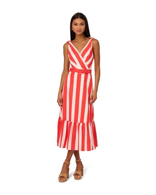 Adrianna Papell Red Striped Midi Dress