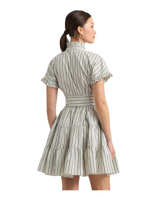Lauren by Ralph Lauren Gray Striped Cotton Broadcloth Shirtdress