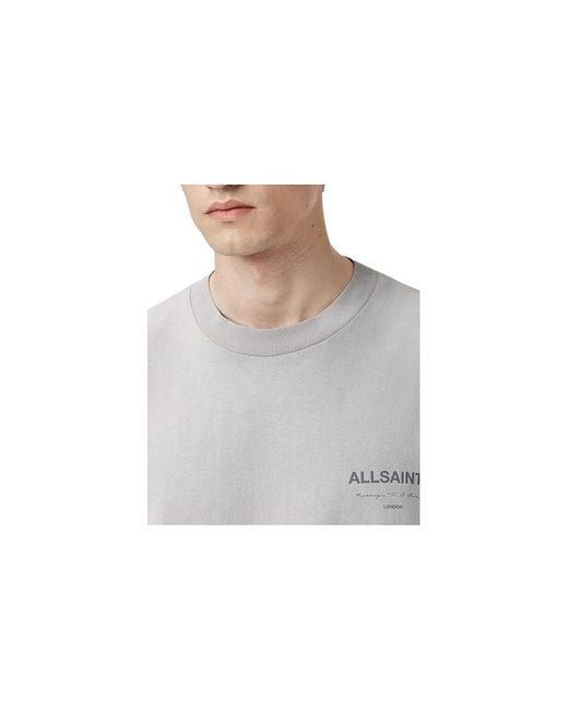 AllSaints Gray Future Short Sleeve Crew T Shirt, Cotton for men