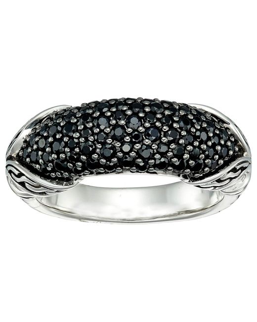 John Hardy Asli Classic Chain Link Silver Ring With Black Sapphire And Black Spinel