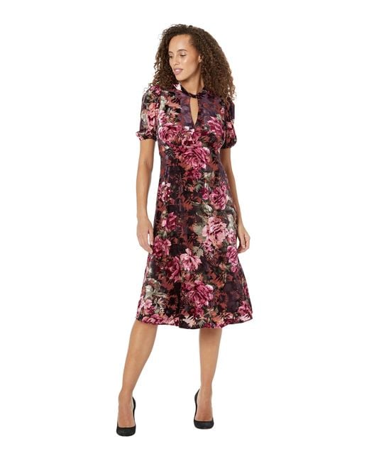 maggy london tie neck midi dress