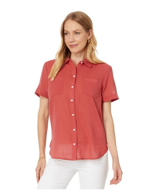 Tommy Hilfiger Red Solid Camp Shirt