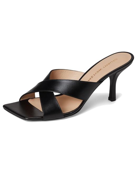Stuart Weitzman Black Dayna Slide 75 Wedge Shoes, Leather