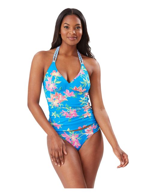 Tommy Bahama Sun Lilies Reversible Halter Tankini in Blue | Lyst