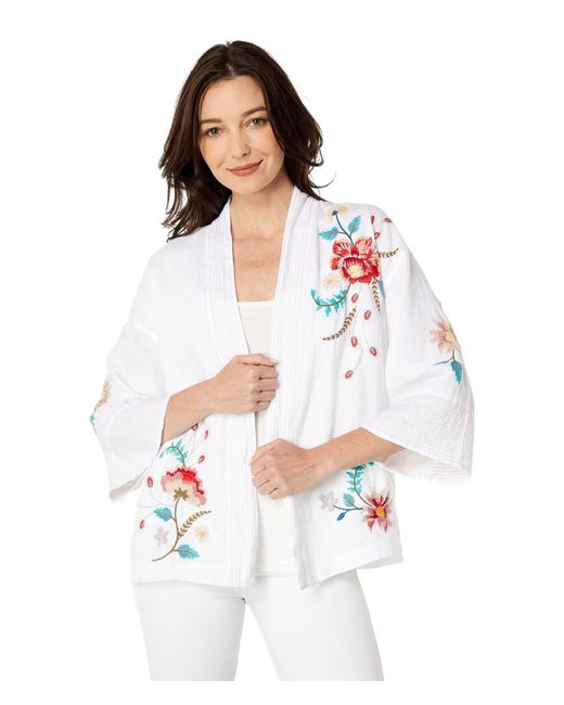 Johnny Was Synthetic Grace Cropped Kimono in White | Lyst