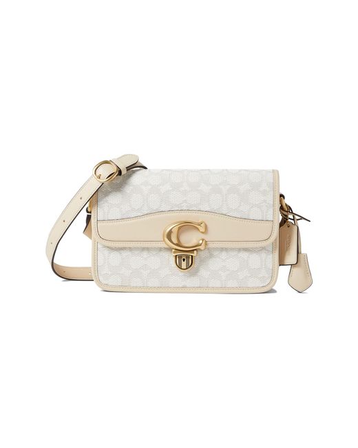 COACH Leather Signature Jacquard Studio Shoulder Bag in White Lyst
