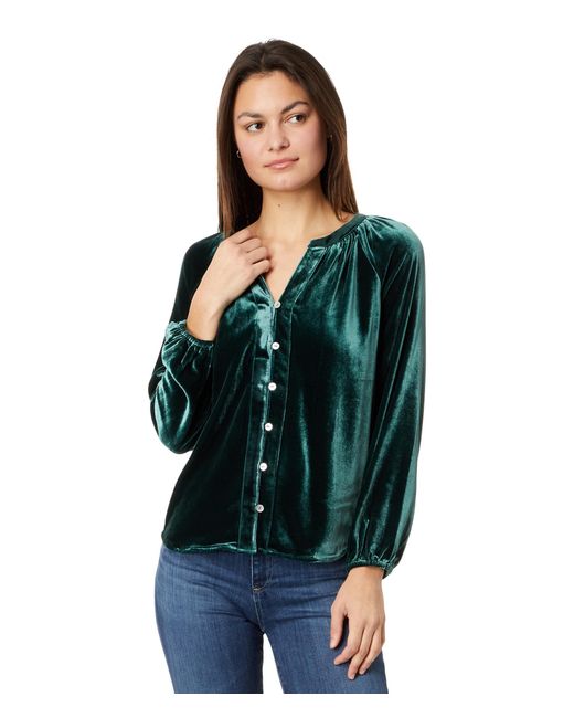 Faherty Brand Green Stretch Silk Velvet Naomi Top