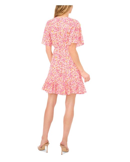 Cece Pink Short Sleeve Raglan Fluted Hem Skater Dress