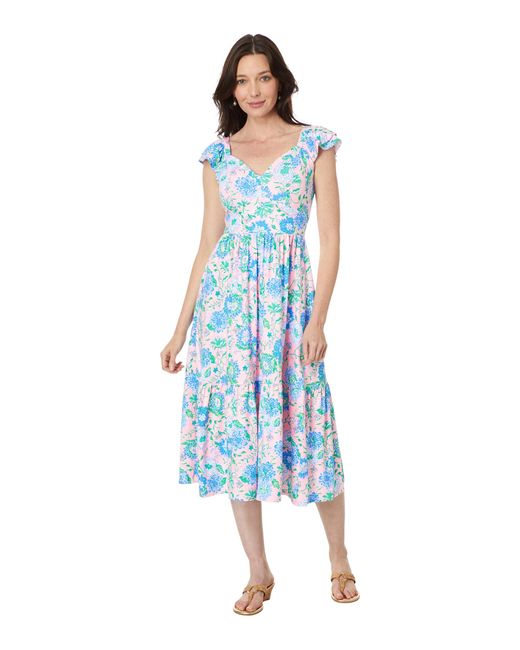 Lilly Pulitzer Blue Bayleigh Flutter Sleeve Midi
