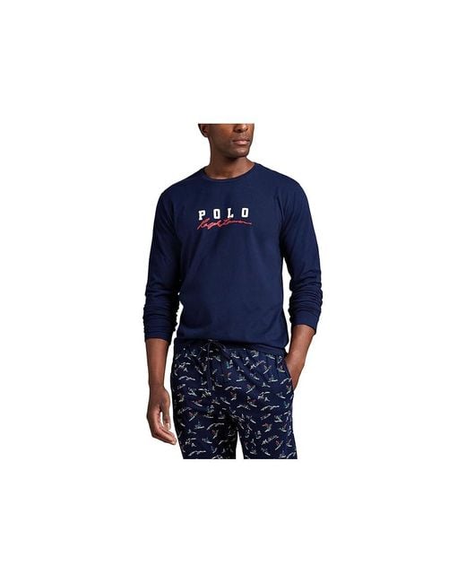 Polo Ralph Lauren Black Knit Long Sleeve Crew Pajama Jogger Set Pajama Sets, Cotton for men