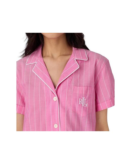 Ralph Lauren Black Short Sleeve Notch Collar Cropped Pant Pj Set Pajama Sets Xl (Us 16-18) Cotton/Viscose