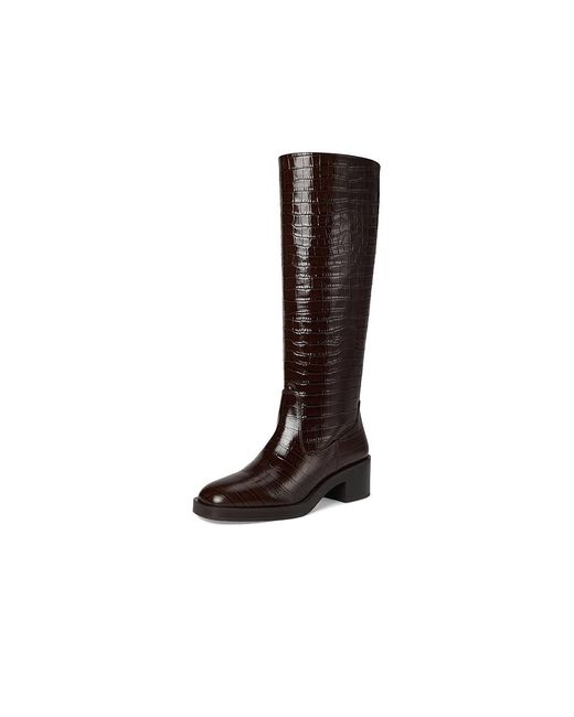 Stuart Weitzman Black Kaia Knee-High Boot Flat Shoes, Leather/Rubber