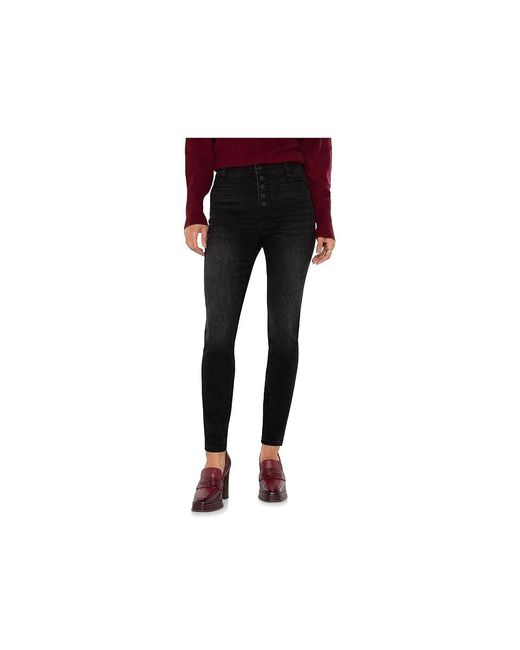 Liverpool Los Angeles Black Abby High-Rise Ankle Skinny Button Fly Jeans W/ Welt Pockets Jeans, Cotton/Denim/Lycra