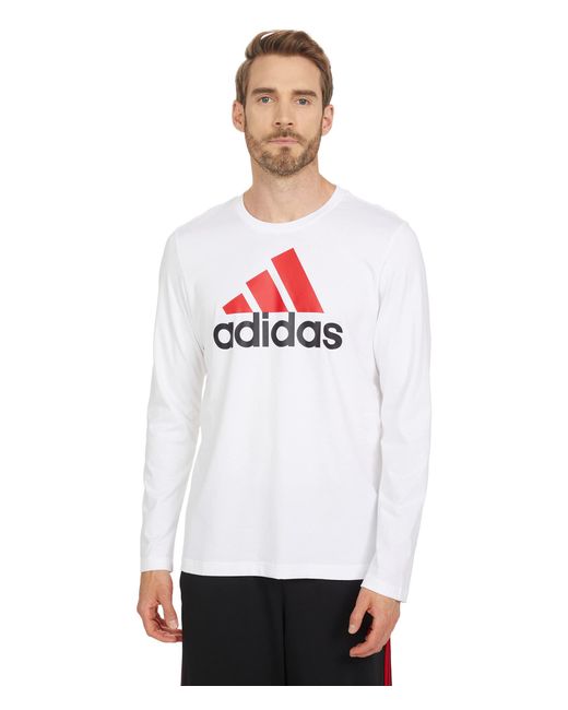 adidas Cotton Big Logo Single Jersey Long Sleeve Tee in White for Men - Lyst