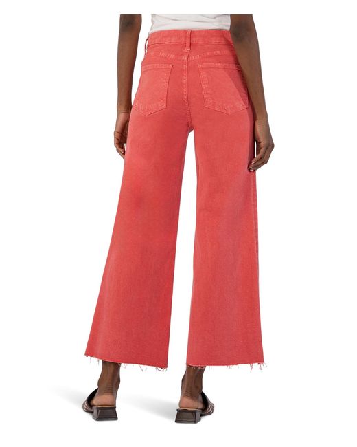 Kut From The Kloth Red Meg High-rise Fab Ab Wide Leg Raw Hem In Strawberry